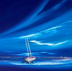 Midnight Blue/ Boat by Jonathan Shaw - Original Painting on Board sized 30x30 inches. Available from Whitewall Galleries